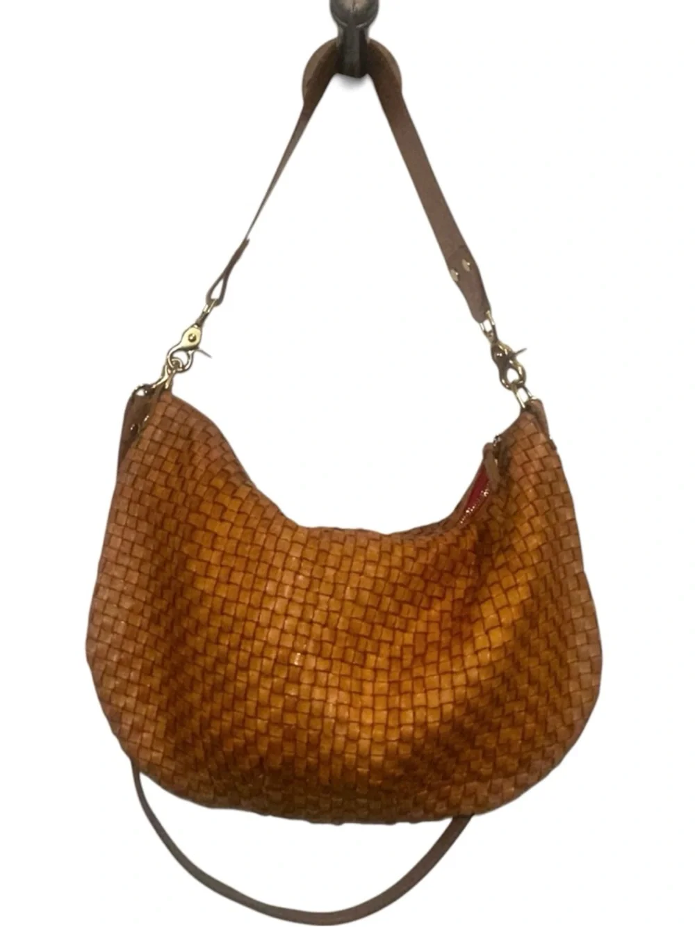 Clare V. Moyen Messenger Woven Leather Zip Top Crescent Shoulder Crossbody Bag - Picture 3 of 9